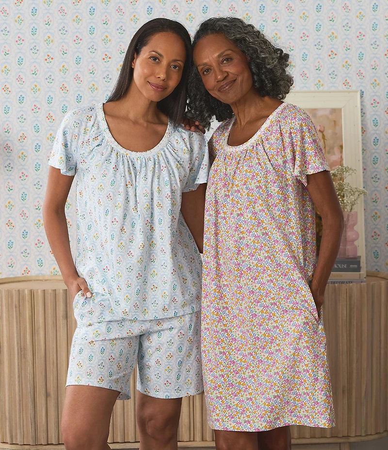 Carole Hochman Ditsy Print Short Sleeve Round Neck Jersey Knit Short Nightgown