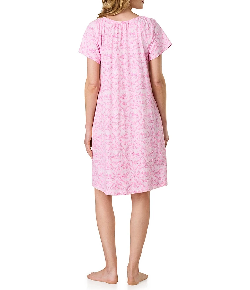 Carole Hochman Fairytale Toile Print Short Sleeve Round Neck Jersey Knit Cotton Short Nightgown