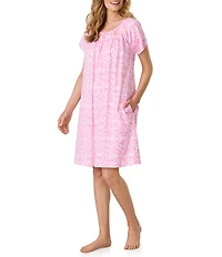 Carole Hochman Fairytale Toile Print Short Sleeve Round Neck Jersey Knit Cotton Short Nightgown