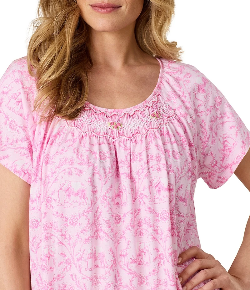 Carole Hochman Fairytale Toile Print Short Sleeve Round Neck Jersey Knit Cotton Short Nightgown