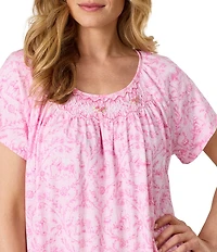 Carole Hochman Fairytale Toile Print Short Sleeve Round Neck Jersey Knit Cotton Short Nightgown
