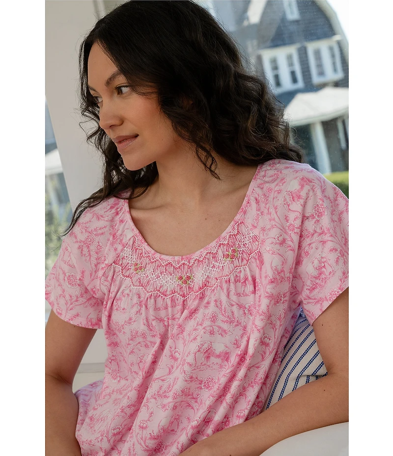 Carole Hochman Fairytale Toile Print Short Sleeve Round Neck Jersey Knit Cotton Short Nightgown