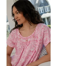 Carole Hochman Fairytale Toile Print Short Sleeve Round Neck Jersey Knit Cotton Short Nightgown