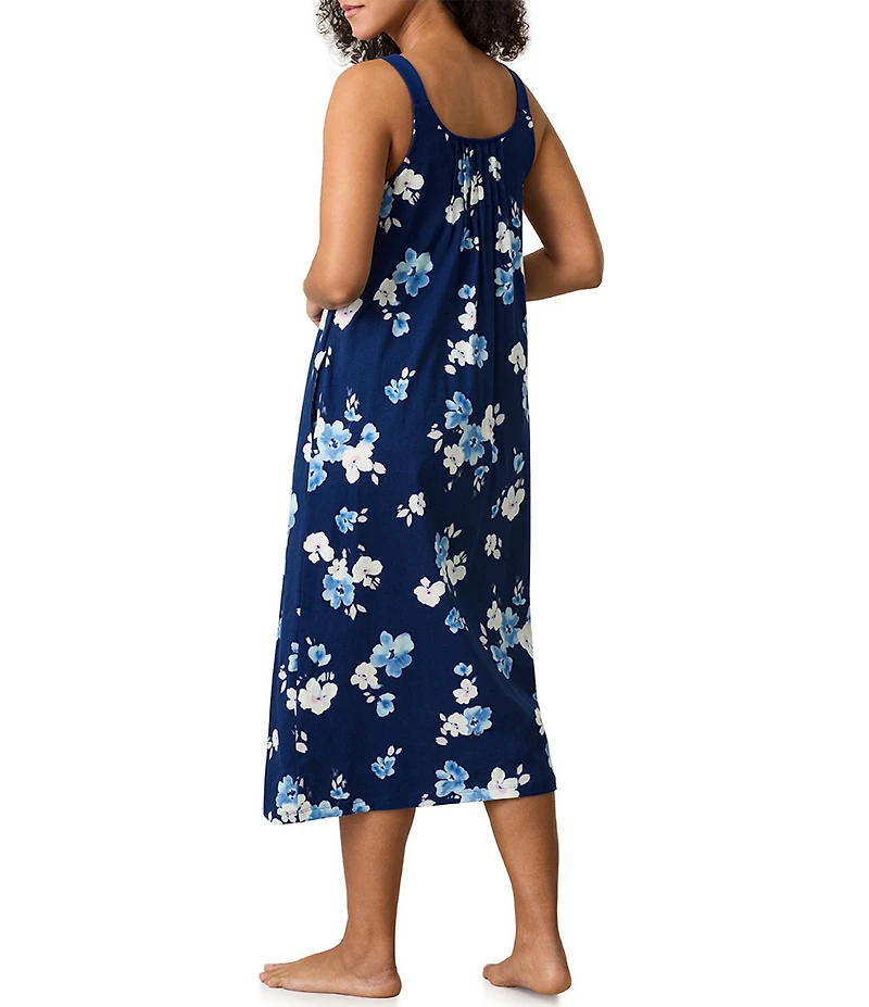 Carole Hochman Floral Blooms Print Sleeveless Scoop Neck Jersey Knit Long Chemise