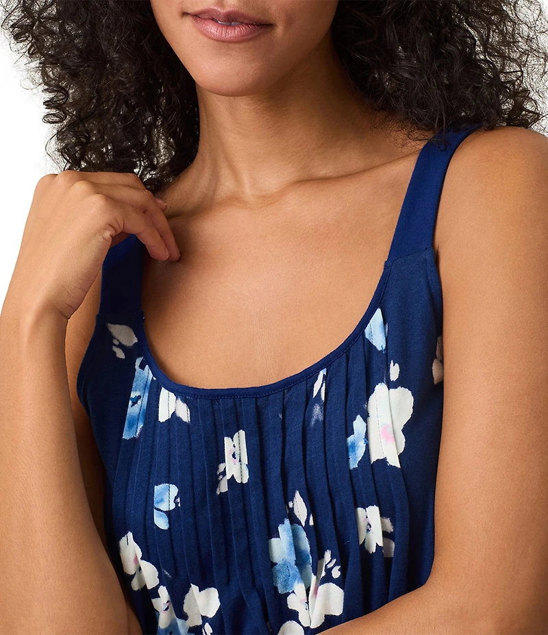 Carole Hochman Floral Blooms Print Sleeveless Scoop Neck Jersey Knit Long Chemise