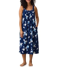 Carole Hochman Floral Blooms Print Sleeveless Scoop Neck Jersey Knit Long Chemise