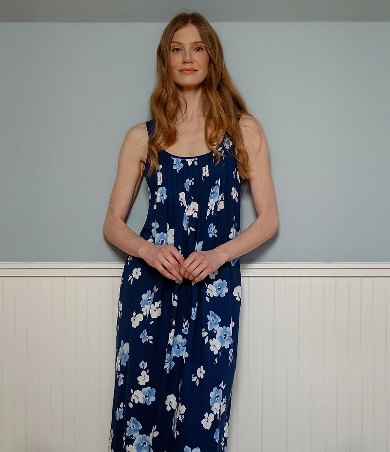 Carole Hochman Floral Blooms Print Sleeveless Scoop Neck Jersey Knit Long Chemise