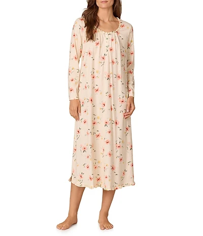 Carole Hochman Floral Print Long Sleeve Round Neck Jersey Knit Ballet Nightgown