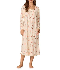 Carole Hochman Floral Print Long Sleeve Round Neck Jersey Knit Ballet Nightgown