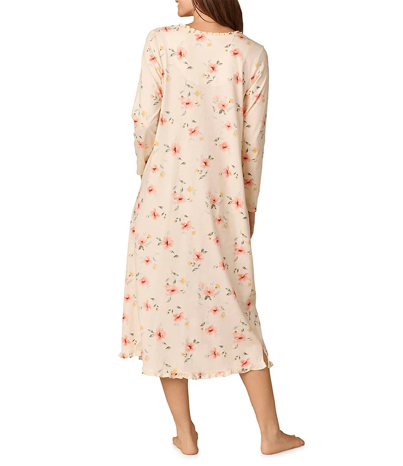 Carole Hochman Floral Print Long Sleeve Round Neck Jersey Knit Ballet Nightgown