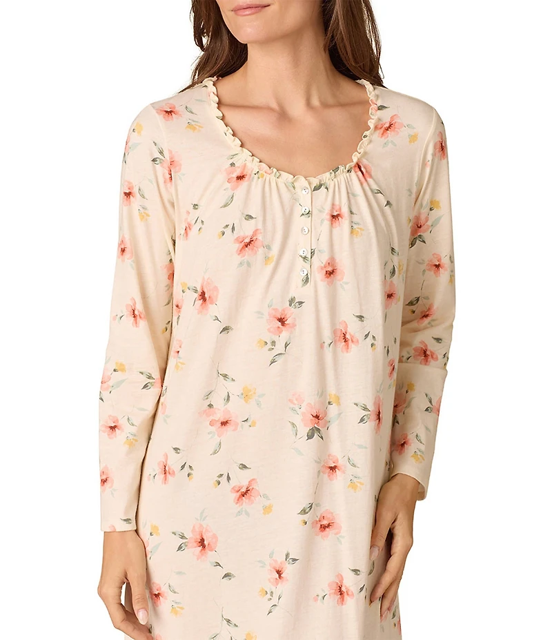 Carole Hochman Floral Print Long Sleeve Round Neck Jersey Knit Ballet Nightgown