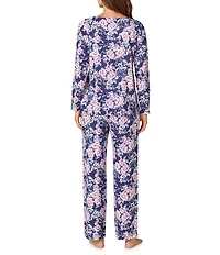 Carole Hochman Floral Print Long Sleeve V-Neck Jersey Knit Cotton Long Pajama Set