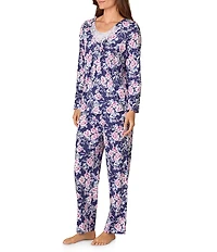 Carole Hochman Floral Print Long Sleeve V-Neck Jersey Knit Cotton Long Pajama Set
