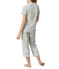 Carole Hochman Floral Print Short Sleeve Notch Collar Jersey Knit Capri Pajama Set