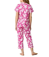 Carole Hochman Floral Print Short Sleeve Notch Collar Jersey Knit Capri Pajama Set