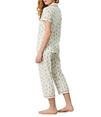 Carole Hochman Floral Print Short Sleeve Notch Collar Jersey Knit Capri Pajama Set