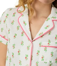Carole Hochman Floral Print Short Sleeve Notch Collar Jersey Knit Capri Pajama Set