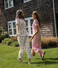 Carole Hochman Floral Print Short Sleeve Notch Collar Jersey Knit Capri Pajama Set