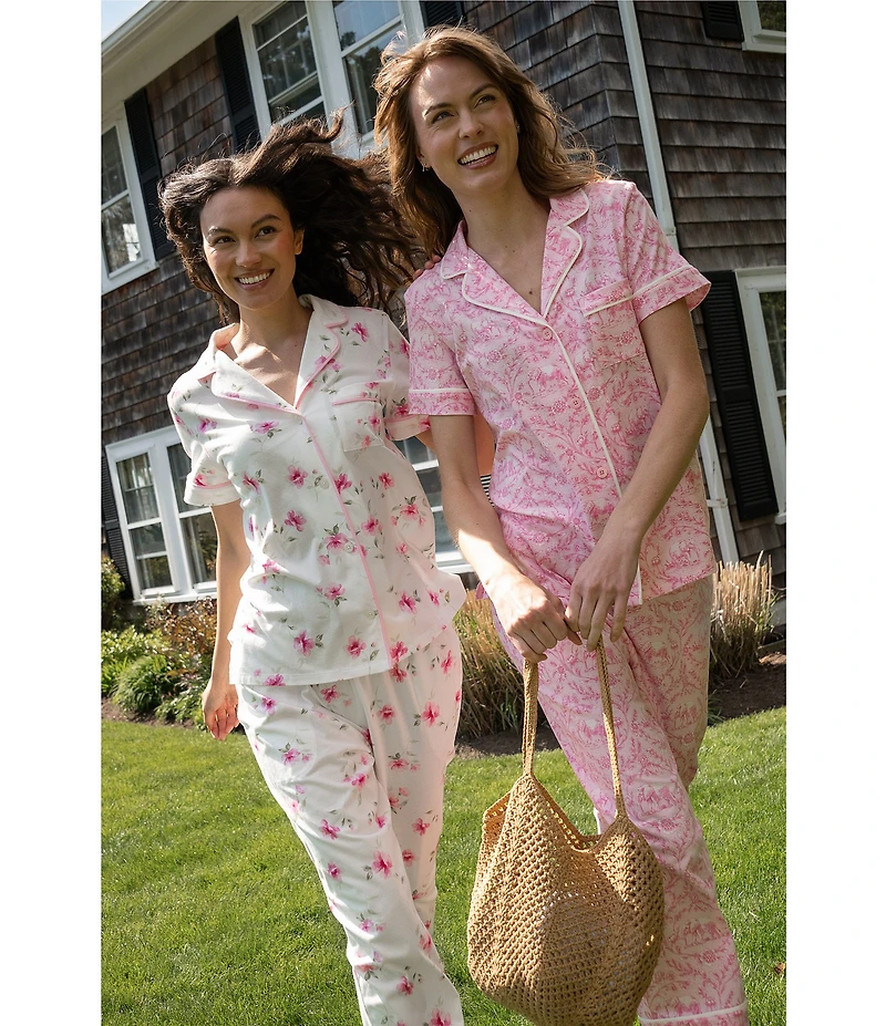 Carole Hochman Floral Print Short Sleeve Notch Collar Jersey Knit Capri Pajama Set