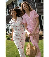 Carole Hochman Floral Print Short Sleeve Notch Collar Jersey Knit Capri Pajama Set
