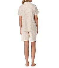 Carole Hochman Floral Print Short Sleeve Notch Collar Jersey Knit Cotton Shorty Pajama Set