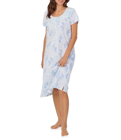 Carole Hochman Floral Print Short Sleeve Round Jersey Knit Waltz Gown