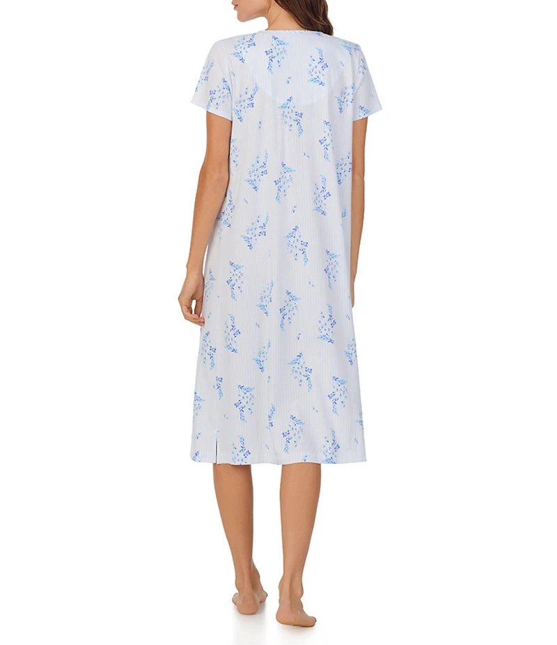Carole Hochman Floral Print Short Sleeve Round Jersey Knit Waltz Gown