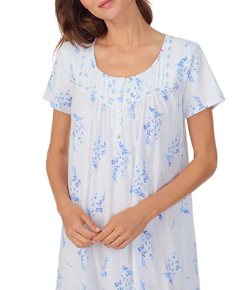 Carole Hochman Floral Print Short Sleeve Round Jersey Knit Waltz Gown