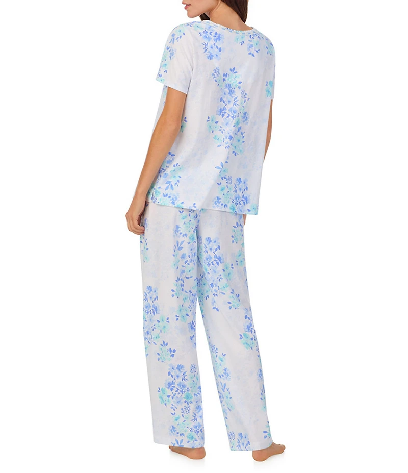 Carole Hochman Floral Print Short Sleeve Round Neck Cotton Jersey Pant Pajama Set