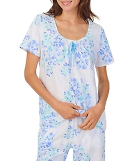 Carole Hochman Floral Print Short Sleeve Round Neck Cotton Jersey Pant Pajama Set