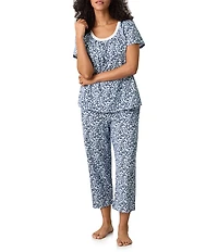 Carole Hochman Floral Print Short Sleeve Round Neck Jersey Knit Capri Pajama Set