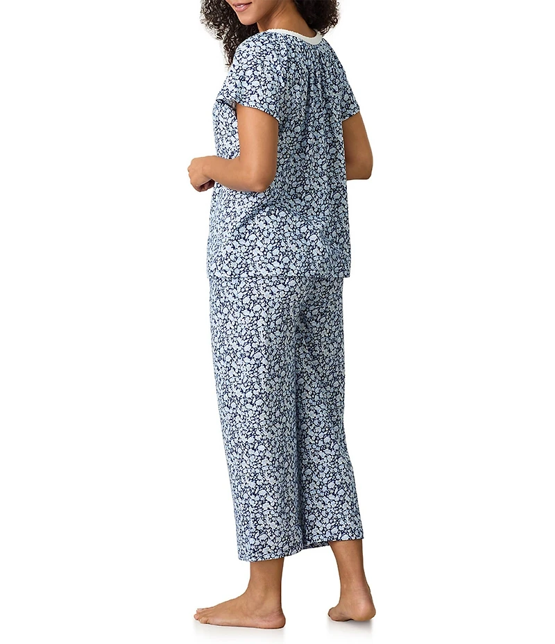 Carole Hochman Floral Print Short Sleeve Round Neck Jersey Knit Capri Pajama Set