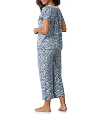 Carole Hochman Floral Print Short Sleeve Round Neck Jersey Knit Capri Pajama Set