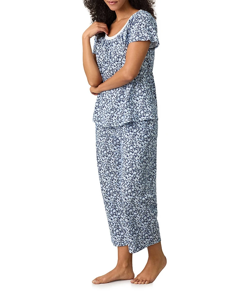 Carole Hochman Floral Print Short Sleeve Round Neck Jersey Knit Capri Pajama Set