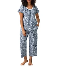 Carole Hochman Floral Print Short Sleeve Round Neck Jersey Knit Capri Pajama Set