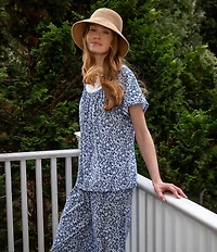 Carole Hochman Floral Print Short Sleeve Round Neck Jersey Knit Capri Pajama Set