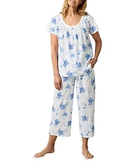 Carole Hochman Floral Print Short Sleeve Round Neck Jersey Knit Capri Pajama Set