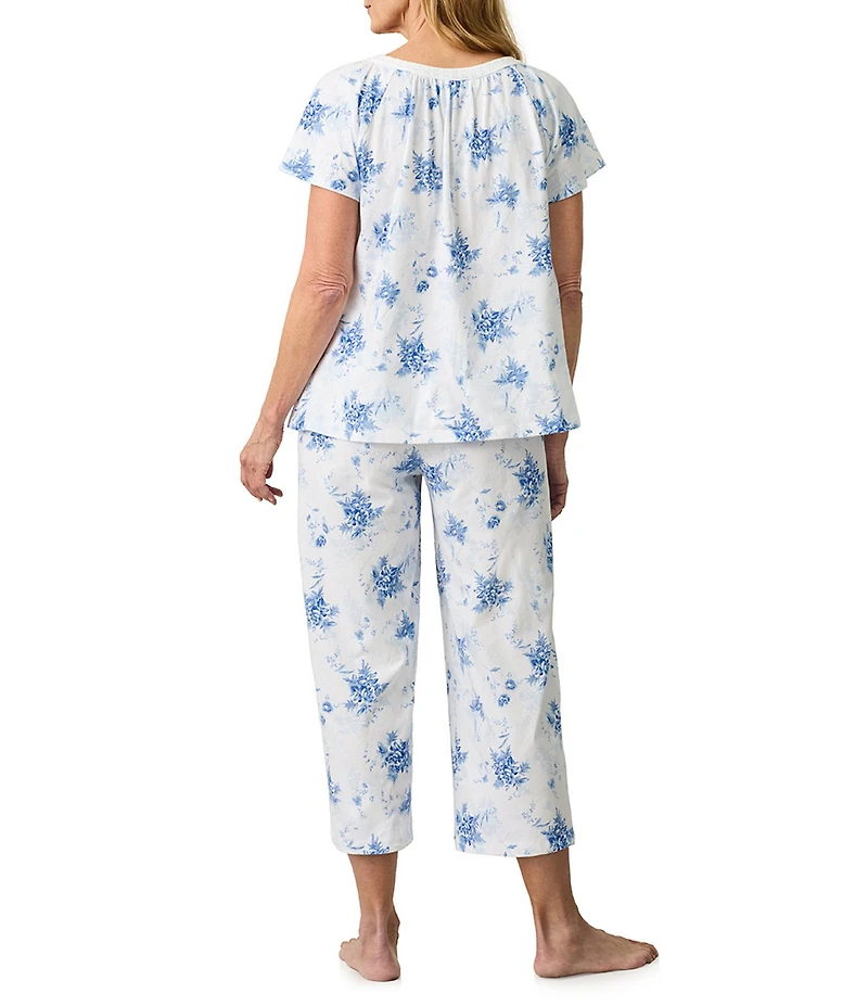 Carole Hochman Floral Print Short Sleeve Round Neck Jersey Knit Capri Pajama Set