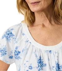 Carole Hochman Floral Print Short Sleeve Round Neck Jersey Knit Capri Pajama Set