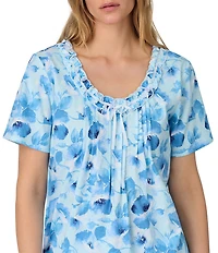 Carole Hochman Floral Print Short Sleeve Round Neck Jersey Knit Cotton Cropped Pajama Set