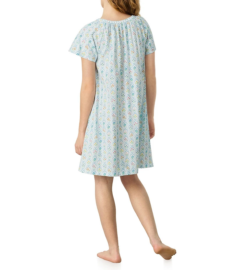 Carole Hochman Floral Print Short Sleeve Round Neck Jersey Knit Short Nightgown