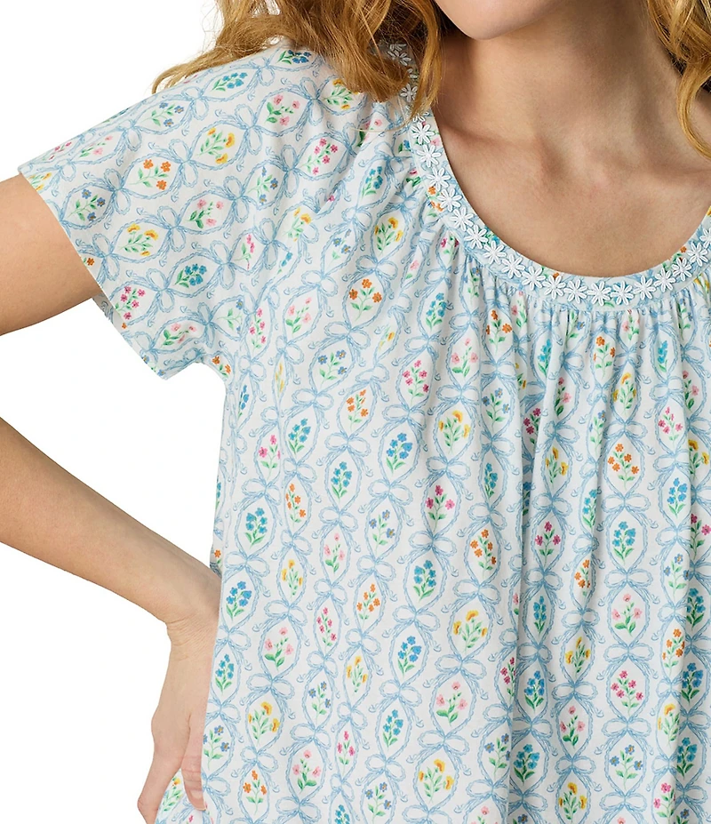 Carole Hochman Floral Print Short Sleeve Round Neck Jersey Knit Short Nightgown