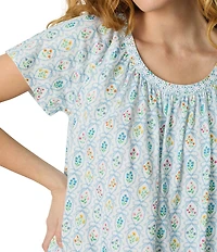 Carole Hochman Floral Print Short Sleeve Round Neck Jersey Knit Short Nightgown