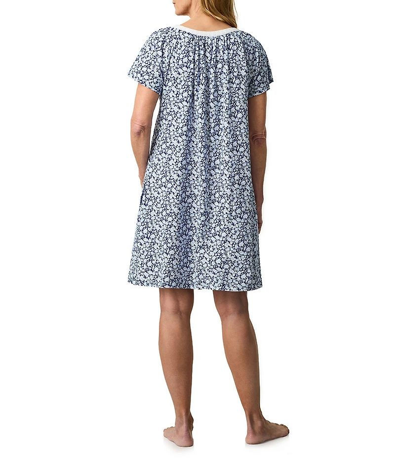 Carole Hochman Floral Print Short Sleeve Round Neck Jersey Knit Short Nightgown