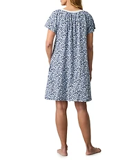 Carole Hochman Floral Print Short Sleeve Round Neck Jersey Knit Short Nightgown