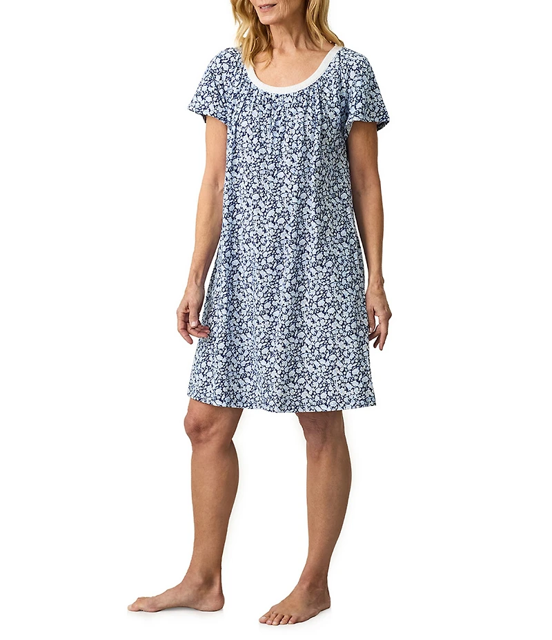 Carole Hochman Floral Print Short Sleeve Round Neck Jersey Knit Short Nightgown