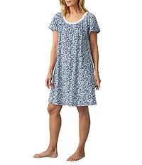 Carole Hochman Floral Print Short Sleeve Round Neck Jersey Knit Short Nightgown