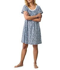 Carole Hochman Floral Print Short Sleeve Round Neck Jersey Knit Short Nightgown
