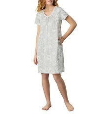 Carole Hochman Floral Print Short Sleeve V-Neck Jersey Knit Short Nightgown