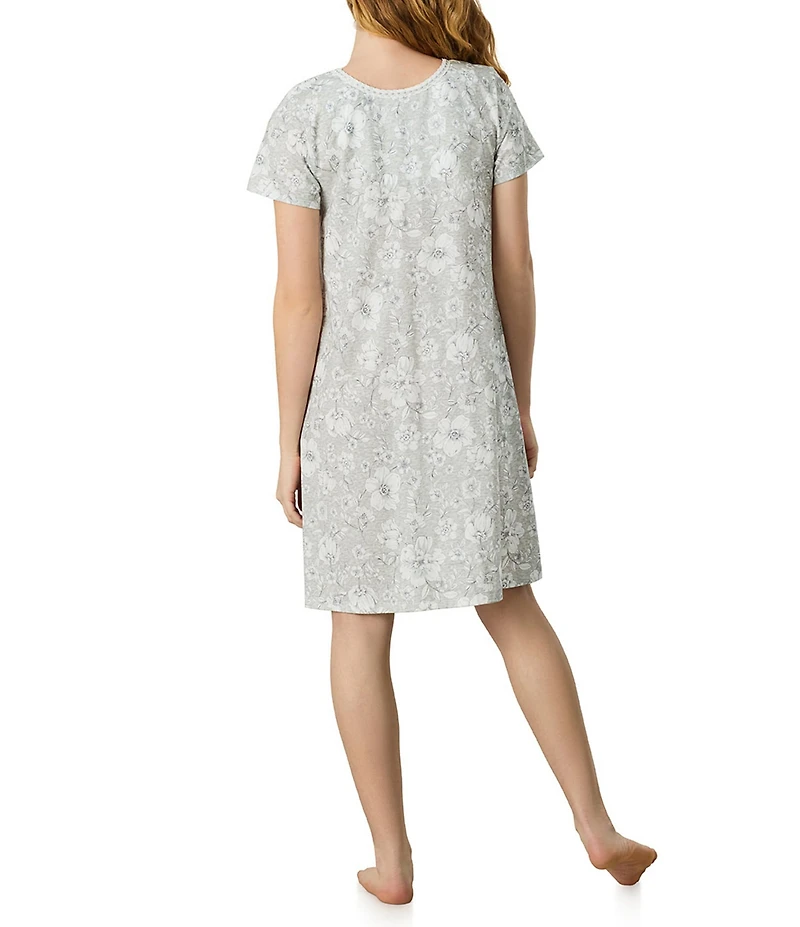 Carole Hochman Floral Print Short Sleeve V-Neck Jersey Knit Short Nightgown